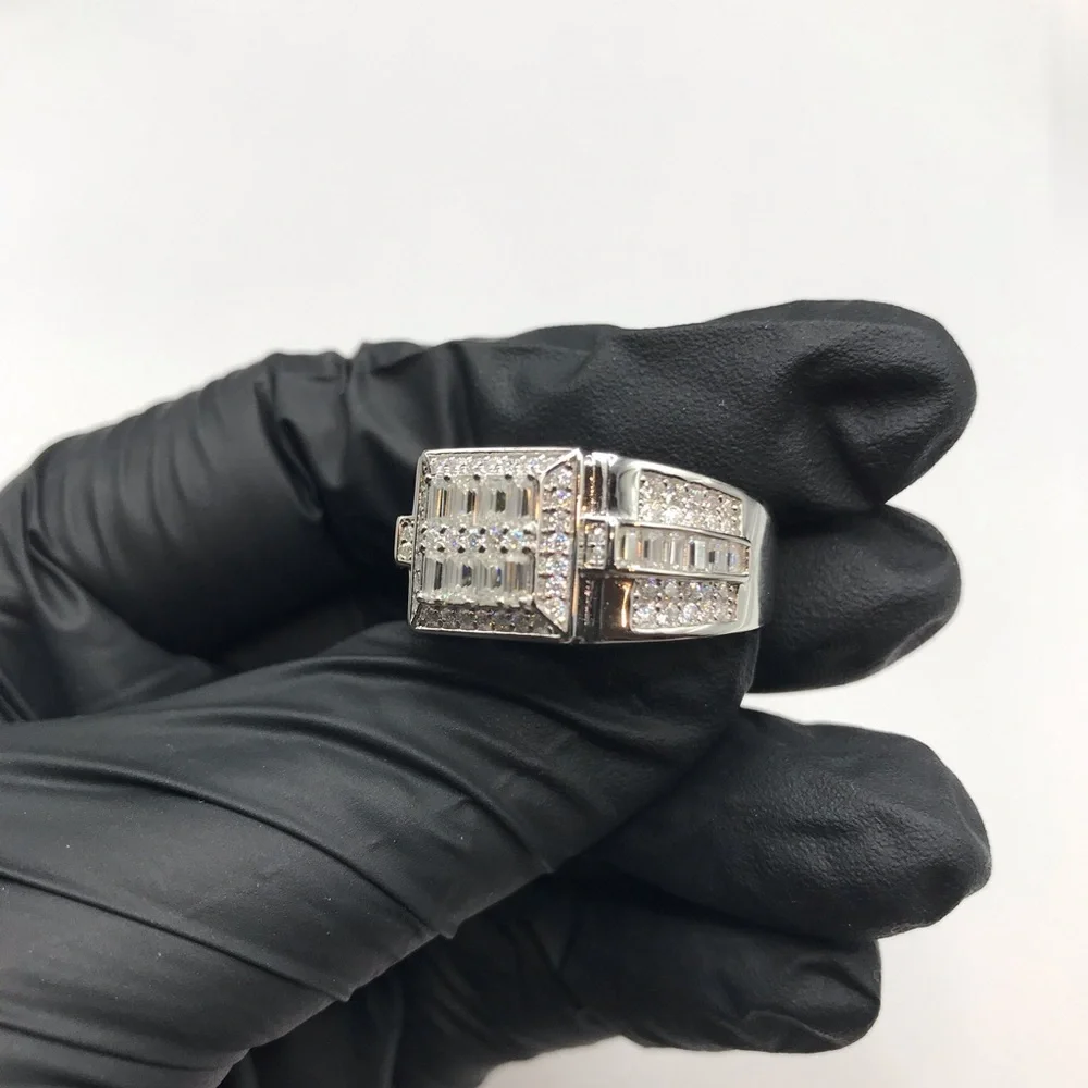 925 Sterling Silver 2.50CTW MOISSANITE Square Pave Men’s Ring Size 11